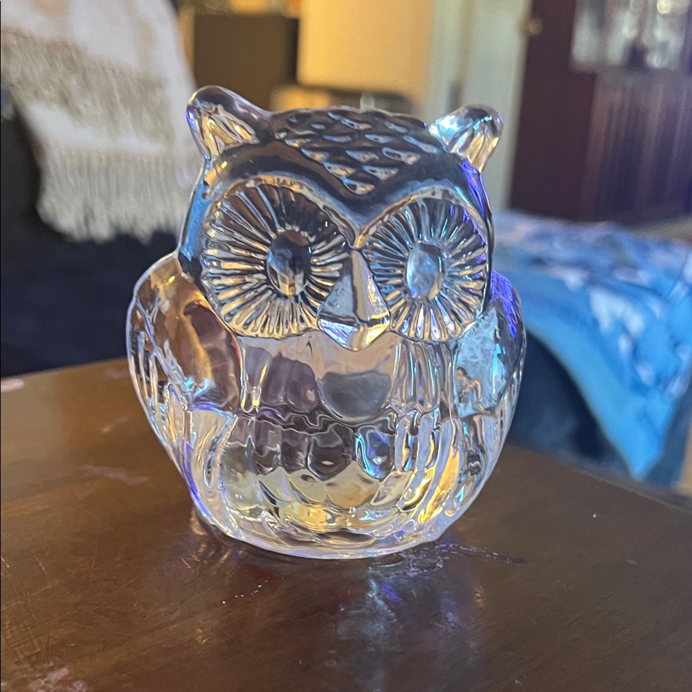 Clear Glass Owl votive candle holder